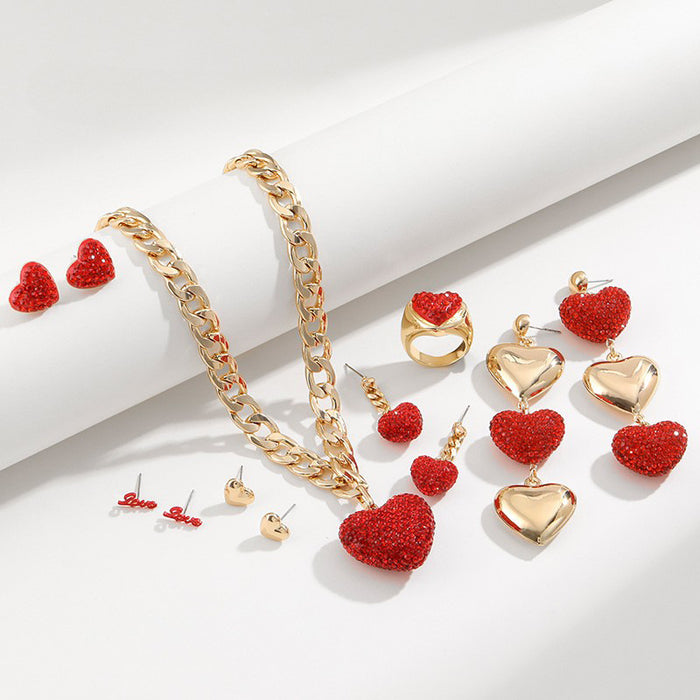 Wholesale Red Heart Diamond Earrings and Necklace Combination Set JDC-NE-KenJie014