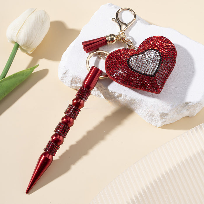 Wholesale Peach Heart Hot Diamond Leather Multifunctional Diamond Aluminum Alloy 2-piece Keychain JDC-KC-ZY032