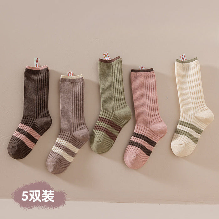 Wholesale Autumn and Winter Children's Combed Cotton Strips Textured Pile Socks Long Tube Sports Socks JDC-SK-SL005