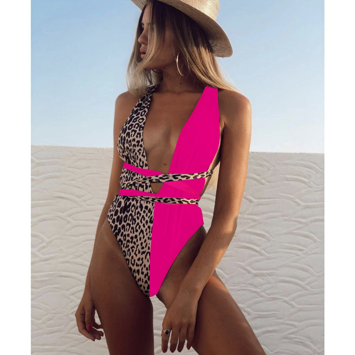 Wholesale Nylon Leopard Print Hollow Strap One-piece Swimsuit JDC-SW-XMa020