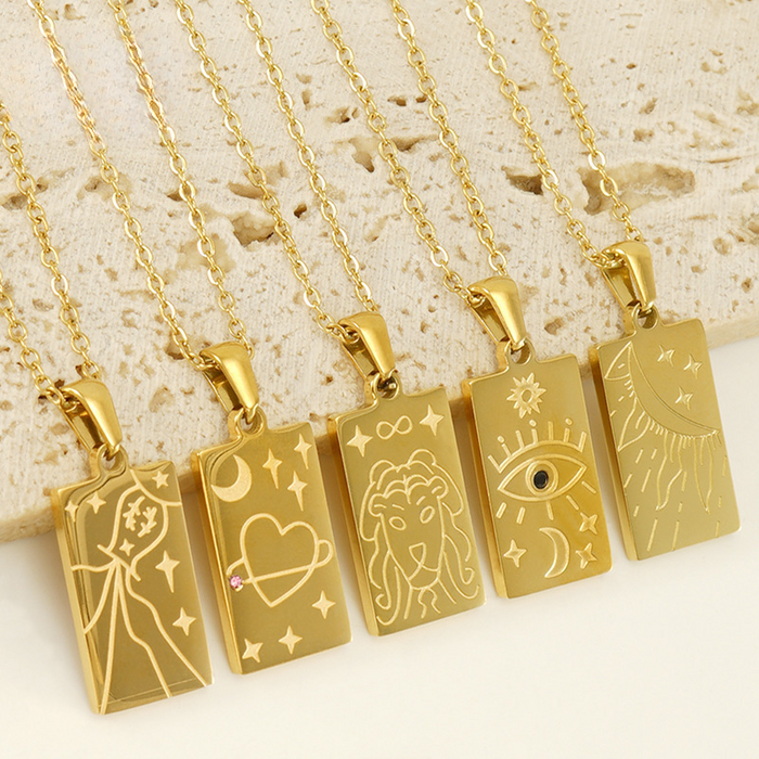 Wholesale Square Pendant 18K Stainless Steel Tarot Signet Necklace JDC-NE-ZhongX003