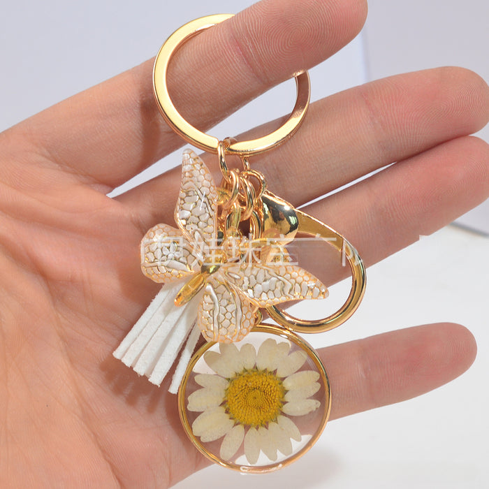 Wholesale Glue Alloy Daisy Butterfly Tassel Keychain JDC-KC-YiWa020