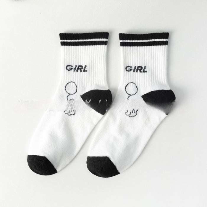 Wholesale of 10pcs Little Bear Black and White Mid Length Socks JDC-SK Miqi010