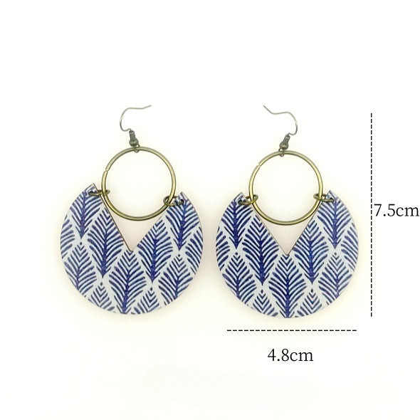 Wholesale Wood Printed Bohemian Stripe Stitching Earrings JDC-ES-Yinxue004