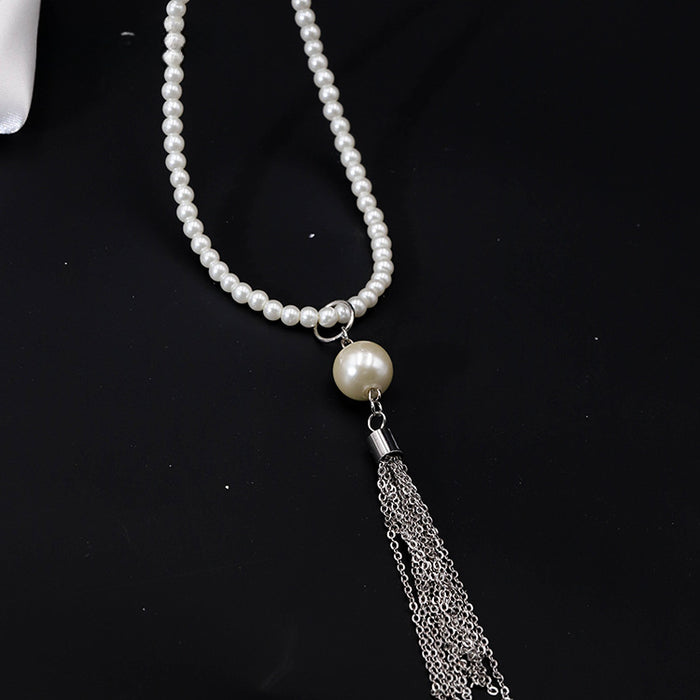 Wholesale tassel pendant pearl long necklace JDC-NE-YaXue010