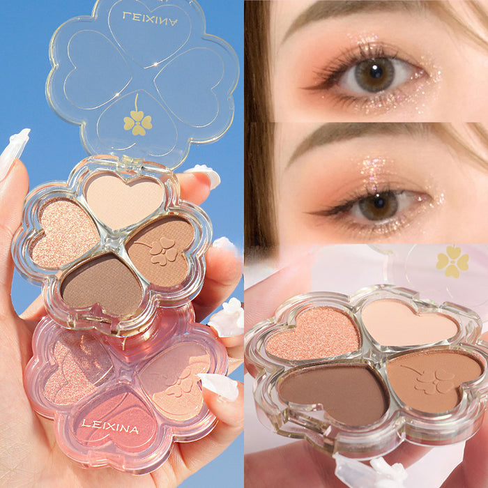 Wholesale Lucky Four Leaf Grass Eye Shadow Dish Shiny Pearl Matte Earth Color Daily Eye Shadow Quad Affordable Makeup JDC-EY-SE001