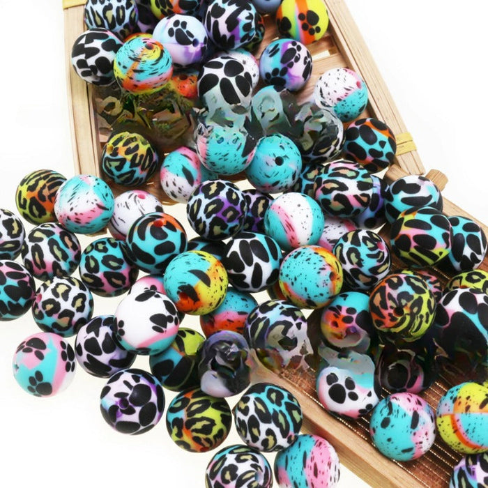 Wholesale 50PCS/PACK Leopard Print Water Transfer Silicone Beads JDC-BDS-HongZhou014