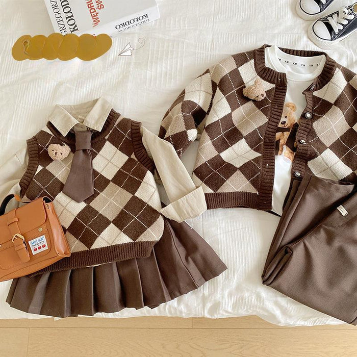 Wholesale Children's Plaid Sweaters for 1-7 Years Old Spring Baby Jackets Boys' Knitted Sweaters Girls' Spring Shirts JDC-BC-XZXY007