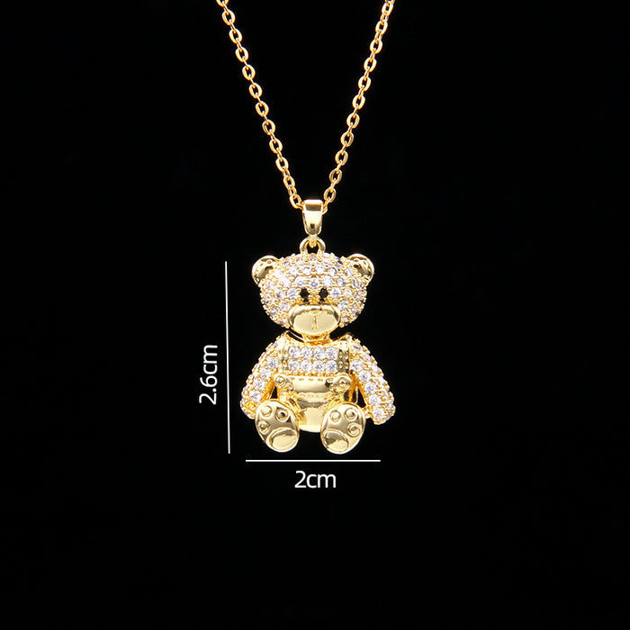 Wholesale Gold Plated Love Bear Inlaid Pearl Zircon Titanium Steel Necklace JDC-NE-RongChu001