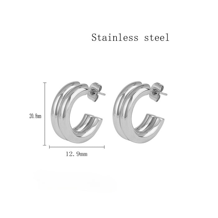 Wholesale Stainless Steel Splicing C-shaped Earrings JDC-ES-LangDi002