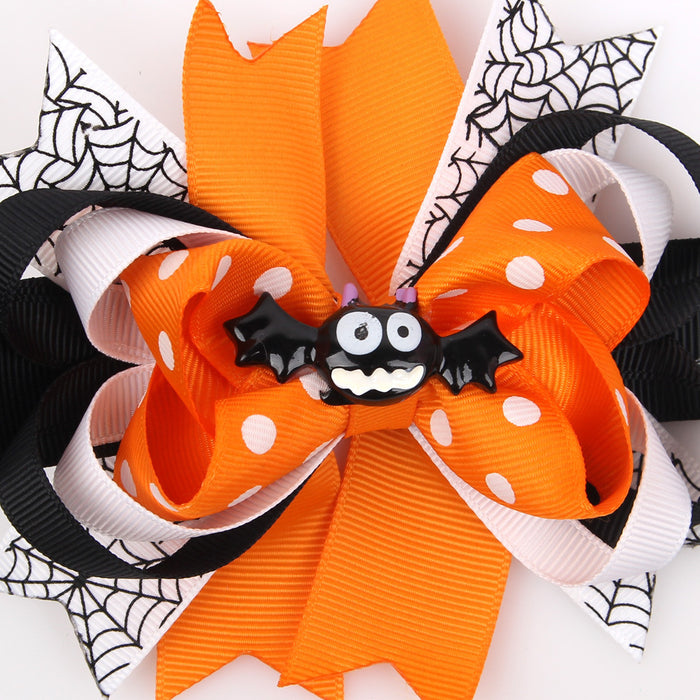 Wholesale Halloween Spider Bat Bow Ribbon Headband JDC-HD-QiuN010