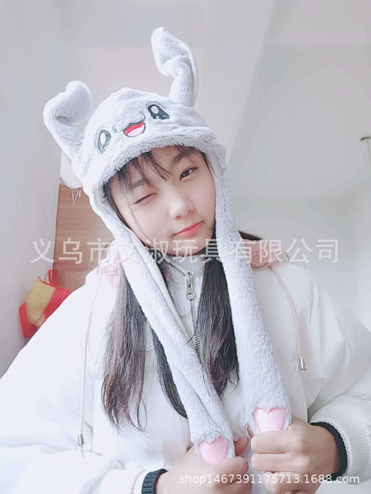 Wholesale Bunny hat with moving ears cute plush warm hat