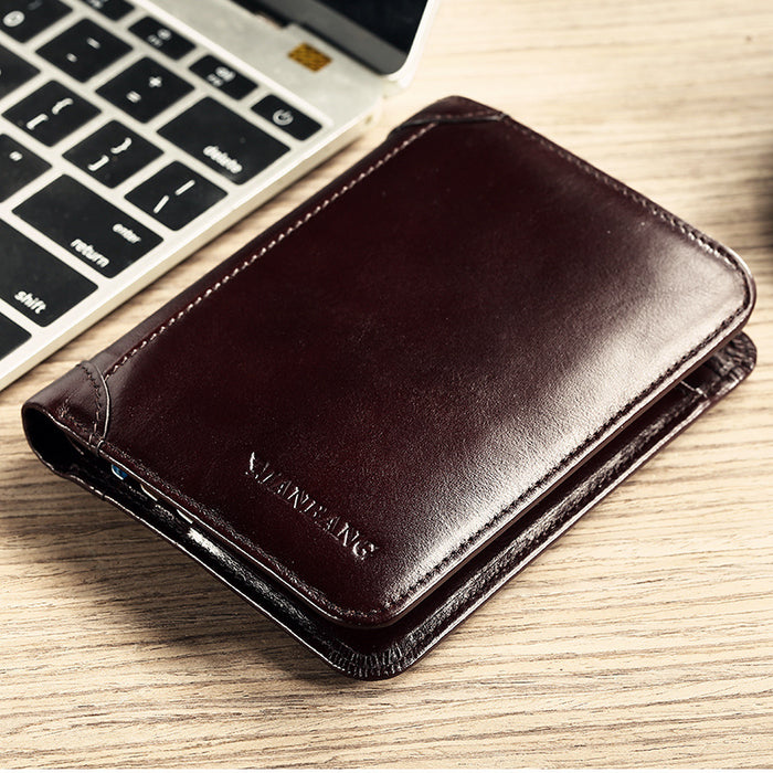Wholesale Genuine Leather Men' s Wallet Short Three-Fold Business Classic Stylish Fashion Accessory