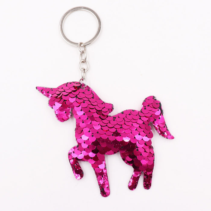 Wholesale Sequin unicorn keychain reflective double-sided pony keychain