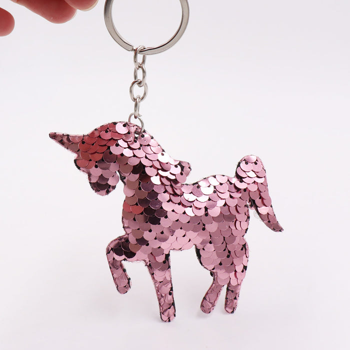 Wholesale Sequin unicorn keychain reflective double-sided pony keychain
