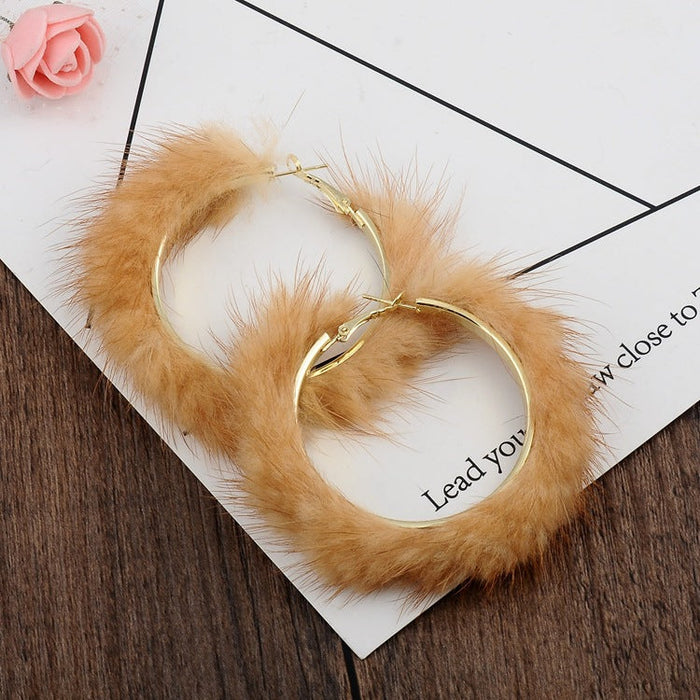 Wholesale Earrings Metal Mink Hair Large Hoop Round JDC-ES-XLL001