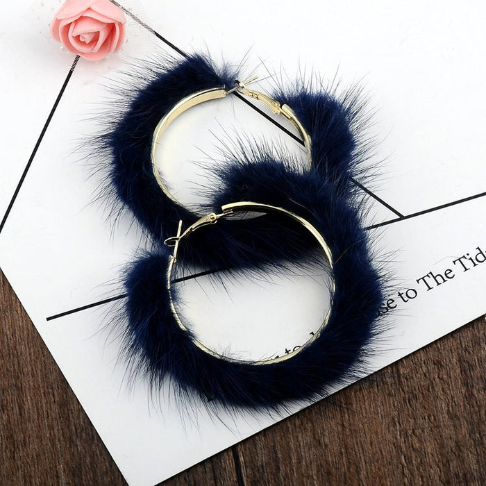 Wholesale Earrings Metal Mink Hair Large Hoop Round JDC-ES-XLL001