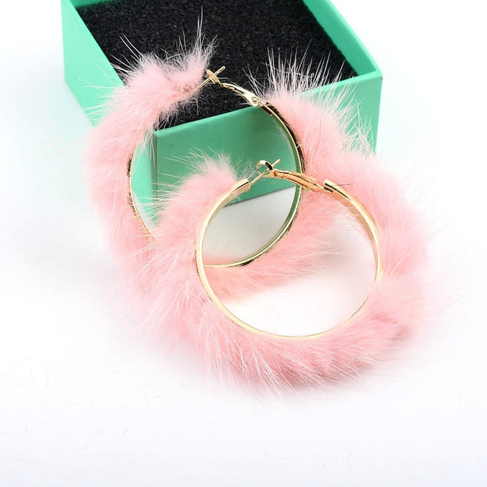 Wholesale Earrings Metal Mink Hair Large Hoop Round JDC-ES-XLL001