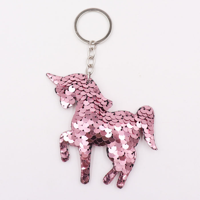 Wholesale Sequin unicorn keychain reflective double-sided pony keychain