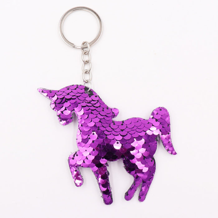 Wholesale Sequin unicorn keychain reflective double-sided pony keychain