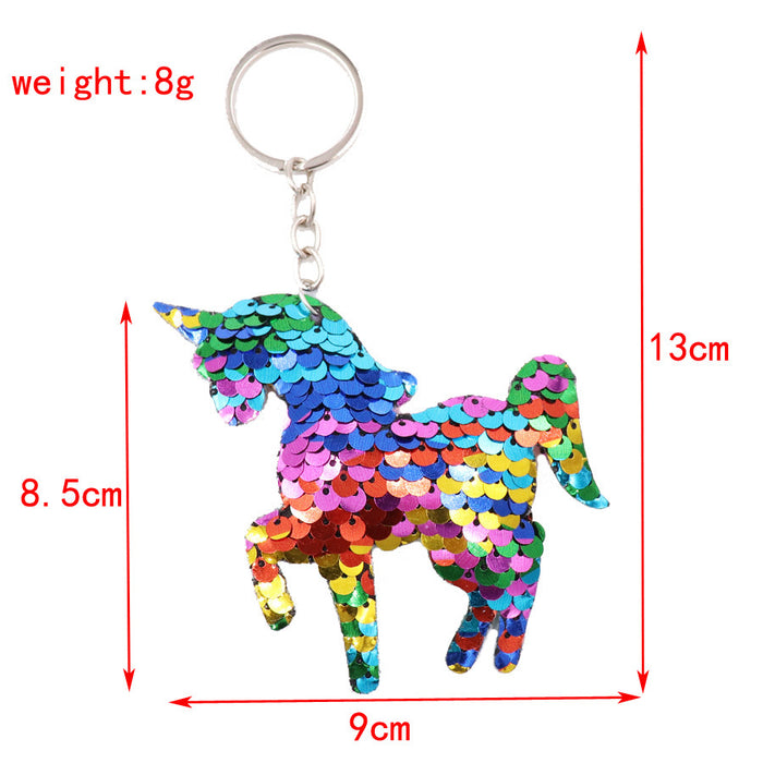 Wholesale Sequin unicorn keychain reflective double-sided pony keychain