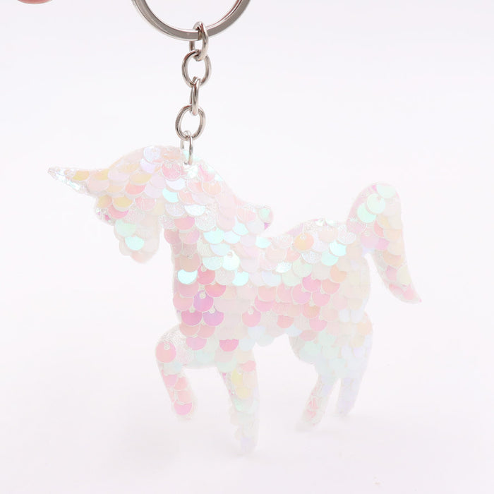 Wholesale Sequin unicorn keychain reflective double-sided pony keychain