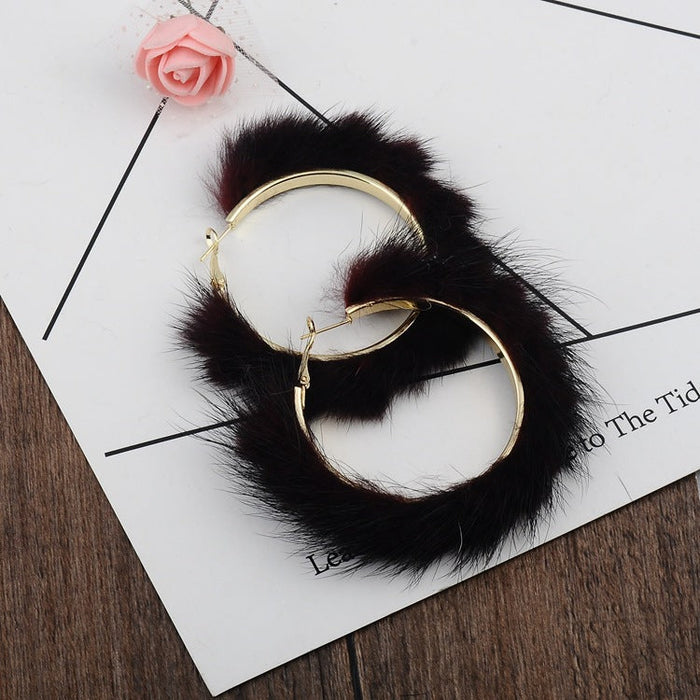 Wholesale Earrings Metal Mink Hair Large Hoop Round JDC-ES-XLL001