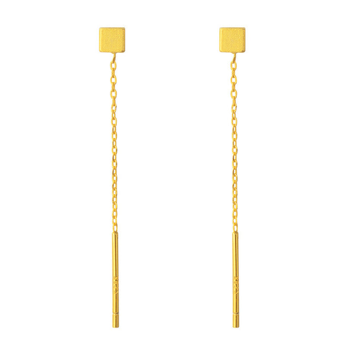 Wholesale Three dimensional geometric earrings, simple and plain style, with elegant ear chain and brushed small square earrings