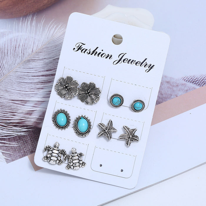 Wholesale Earrings Alloy Retro Turtle Starfish 5 Piece Set MOQ≥2 JDC-ES-ZL032