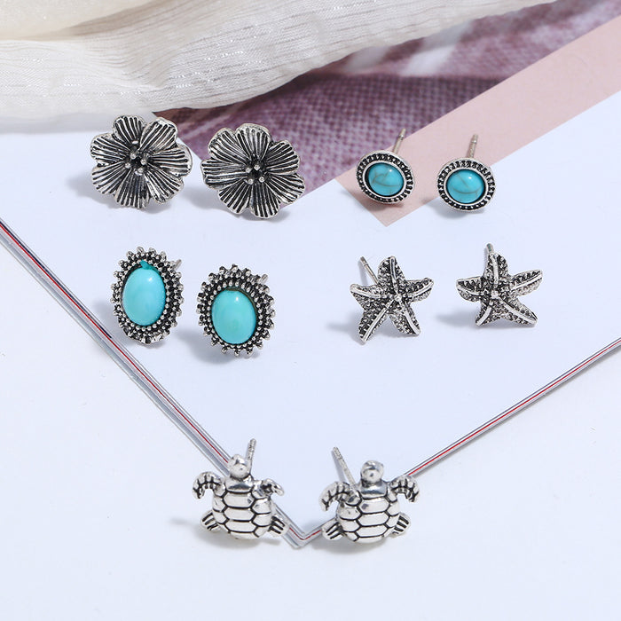 Wholesale Earrings Alloy Retro Turtle Starfish 5 Piece Set MOQ≥2 JDC-ES-ZL032