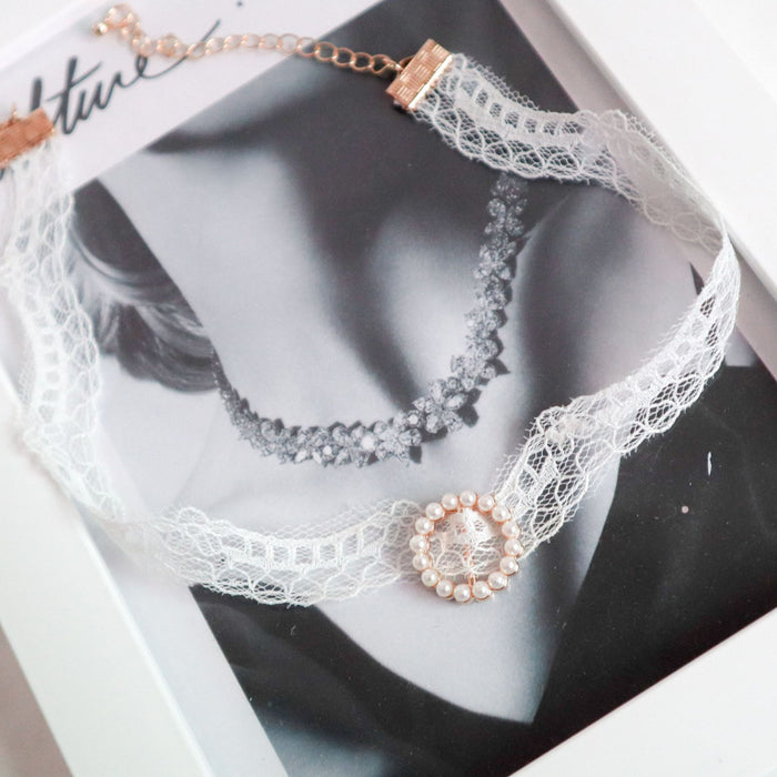 Wholesale Jewelry hollow neck strap pearl round buckle collar necklace collarbone chain necklace