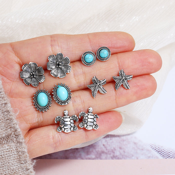 Wholesale Earrings Alloy Retro Turtle Starfish 5 Piece Set MOQ≥2 JDC-ES-ZL032