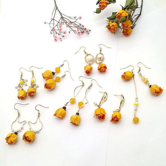 Wholesale Preserved Yellow Rose Earrings Ear Clip JDC-ES-Msy006