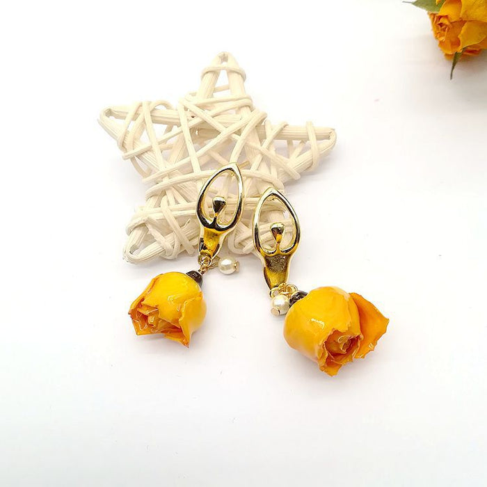 Wholesale Preserved Yellow Rose Earrings Ear Clip JDC-ES-Msy006