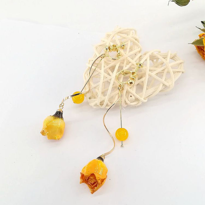 Wholesale Preserved Yellow Rose Earrings Ear Clip JDC-ES-Msy006