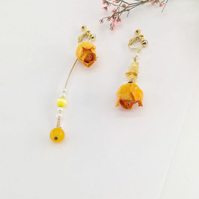 Wholesale Preserved Yellow Rose Earrings Ear Clip JDC-ES-Msy006