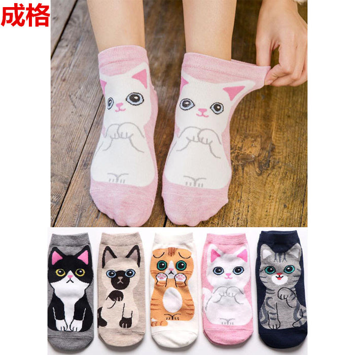 Wholesale Japanese Style Spring and Summer Cotton Boat Socks New Style Women's Socks Classic Cartoon Animal Ladies Boat Socks Cute Cat Dog Short Socks JDC-SK-CG002