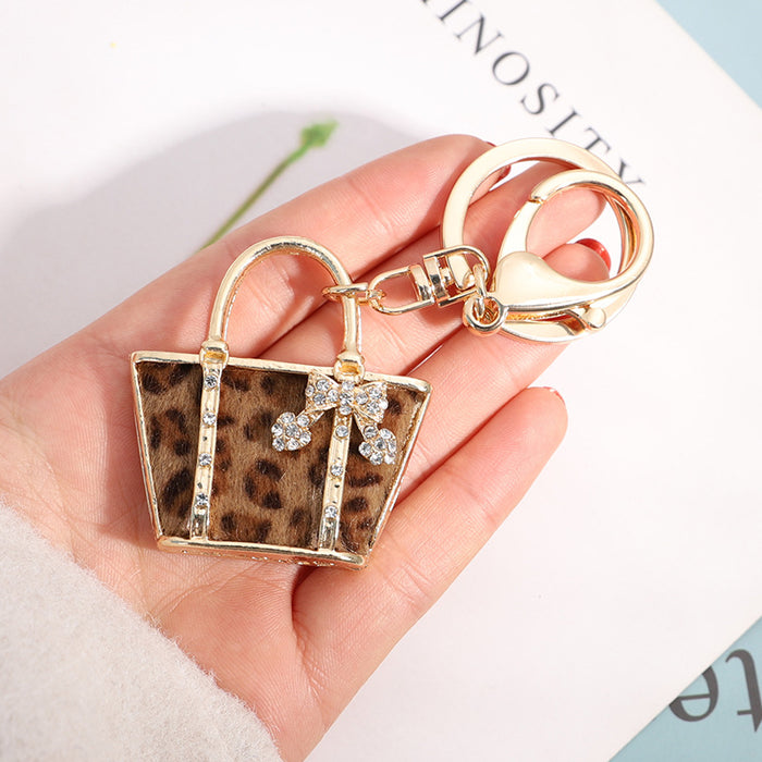 Wholesale Diamond Leopard Print Small Bag Alloy Keychain JDC-KC-CH114