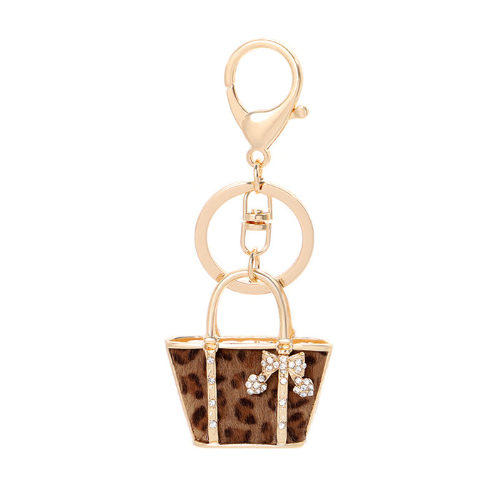 Wholesale Diamond Leopard Print Small Bag Alloy Keychain JDC-KC-CH114