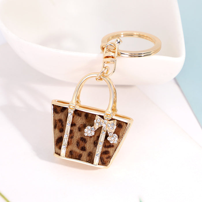 Wholesale Diamond Leopard Print Small Bag Alloy Keychain JDC-KC-CH114