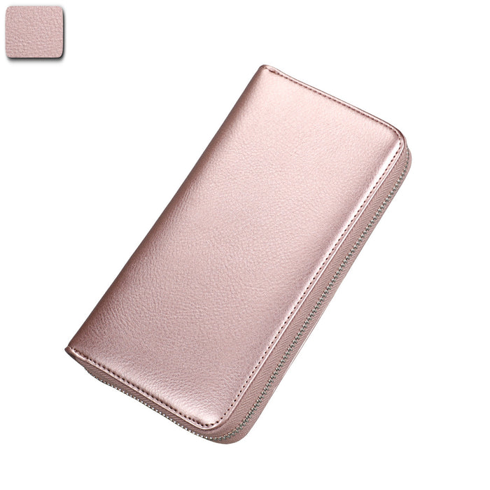 Wholesale Genuine Leather RFID Card Wallet Urban Simplicity Gold Long Style Multi-Card for Men &  Women