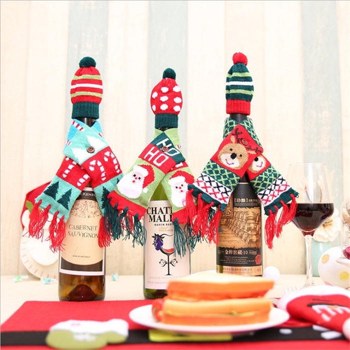 Wholesale New Christmas Wine Bottle Decoration Christmas f Hat Set Christmas Wine Bottle Set