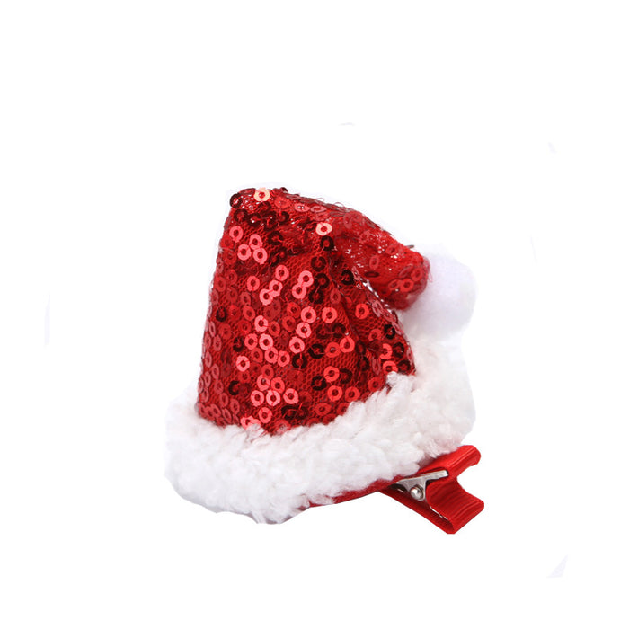 Wholesale Christmas Decorations Red Sequin Hat Gauze Skirt Dress up Headdress Korean Style Duckbill Christmas Hairpin
