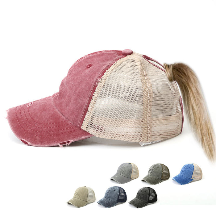 Wholesale Washed Cotton Plain Ponytail Baseball Cap JDC-FH-Chunq008