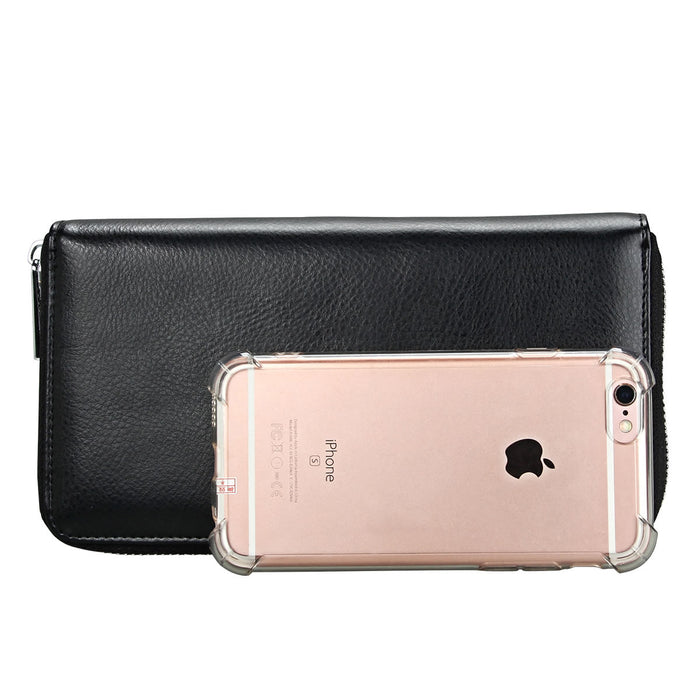 Wholesale Genuine Leather RFID Card Wallet Urban Simplicity Gold Long Style Multi-Card for Men &  Women
