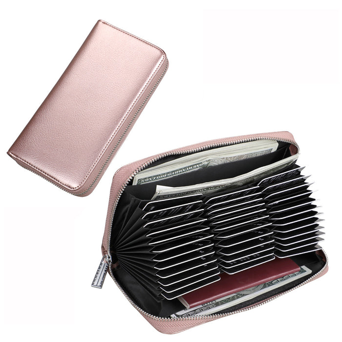 Wholesale Genuine Leather RFID Card Wallet Urban Simplicity Gold Long Style Multi-Card for Men &  Women