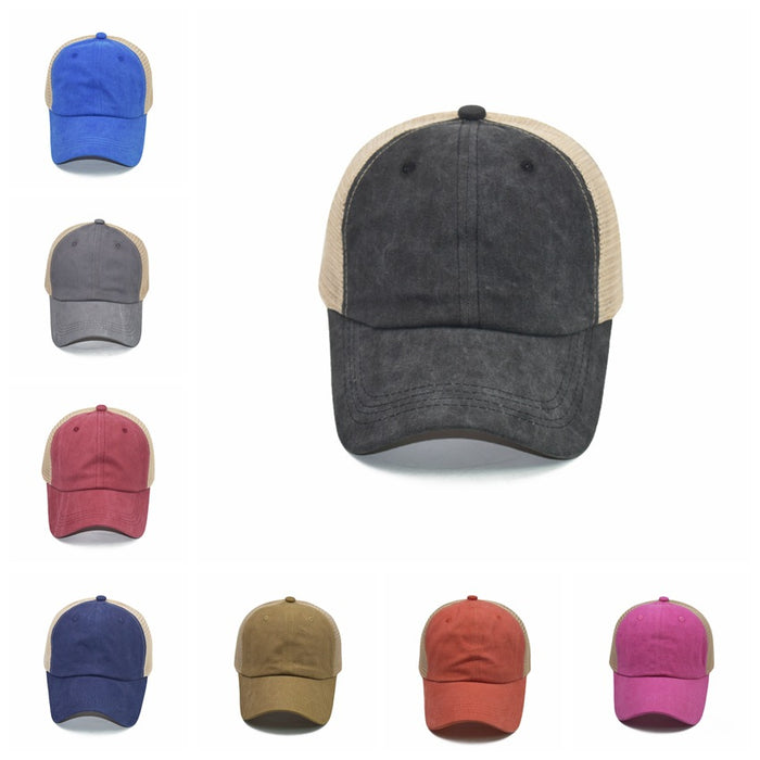 old wash cotton solid color light plate net cap baseball cap men and women  tide