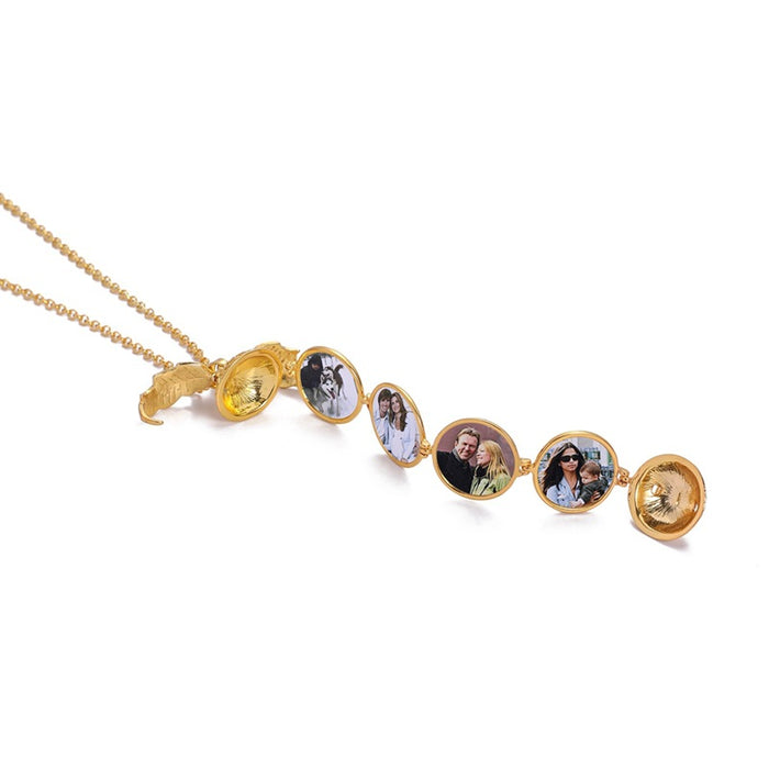 Wholesale Multi layer picture box that can be opened, photo pendant, new hollowed out wing folding necklace accessory