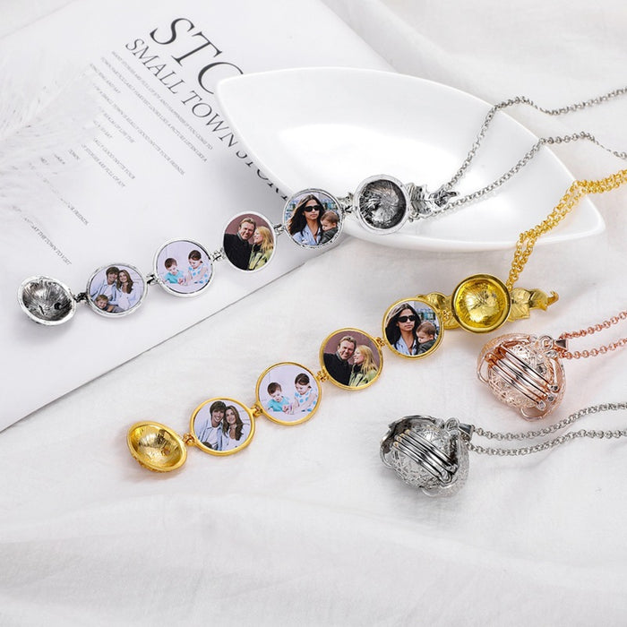 Wholesale Multi layer picture box that can be opened, photo pendant, new hollowed out wing folding necklace accessory