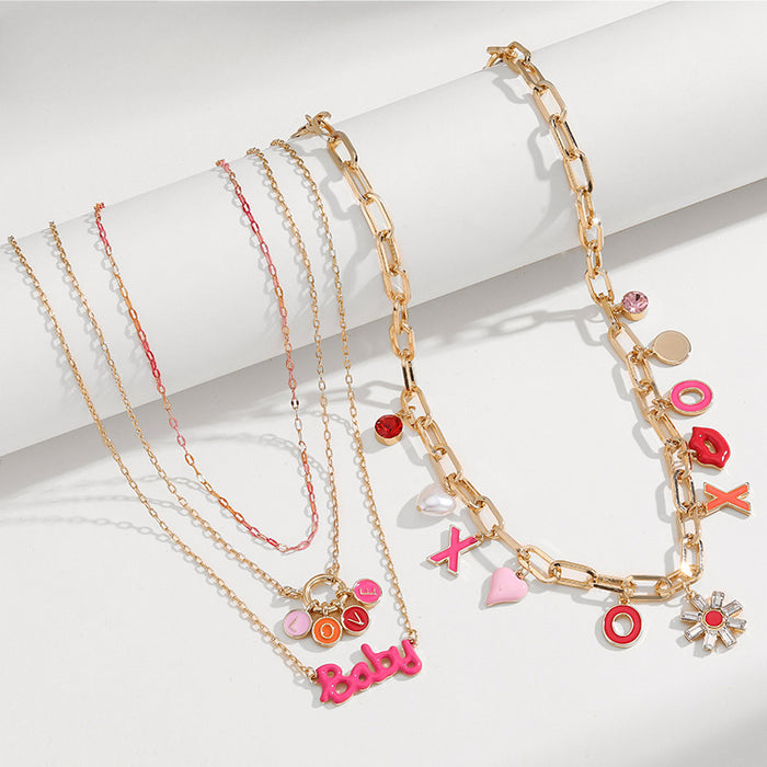 Wholesale Pink Valentine's Day Flower Heart Necklace JDC-NE-KenJie015